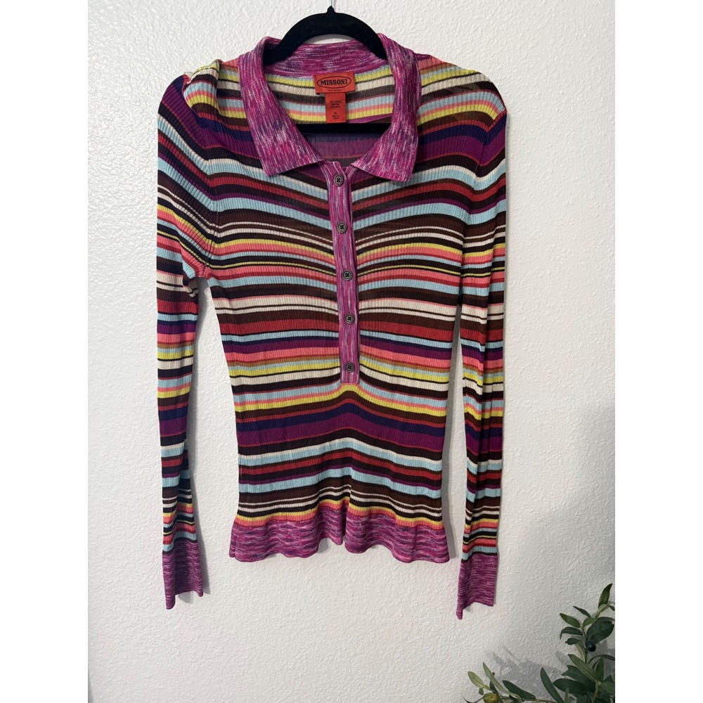 Missoni for Target Women XL Multi Color Striped Knit Polo Long Sleeve Shirt